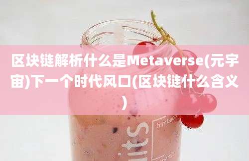 区块链解析什么是Metaverse(元宇宙)下一个时代风口(区块链什么含义)