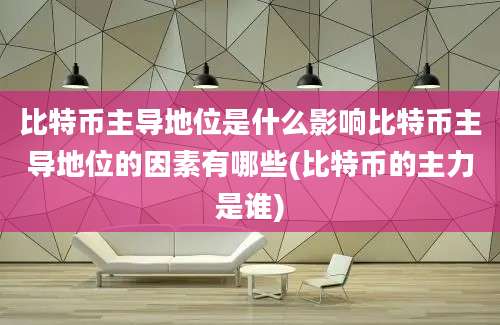 比特币主导地位是什么影响比特币主导地位的因素有哪些(比特币的主力是谁)