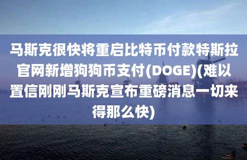 马斯克很快将重启比特币付款特斯拉官网新增狗狗币支付(DOGE)(难以置信刚刚马斯克宣布重磅消息一切来得那么快)