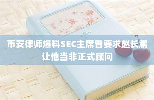 币安律师爆料SEC主席曾要求赵长鹏让他当非正式顾问