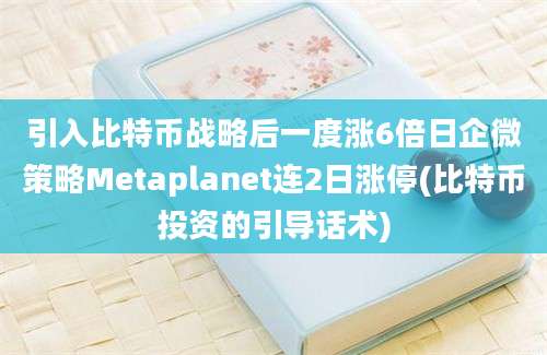 引入比特币战略后一度涨6倍日企微策略Metaplanet连2日涨停(比特币投资的引导话术)