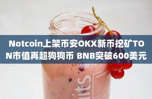 Notcoin上架币安OKX新币挖矿TON市值再超狗狗币 BNB突破600美元