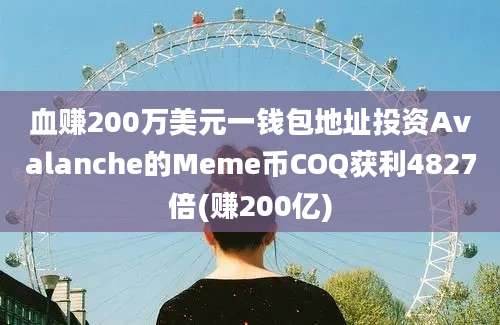 血赚200万美元一钱包地址投资Avalanche的Meme币COQ获利4827倍(赚200亿)