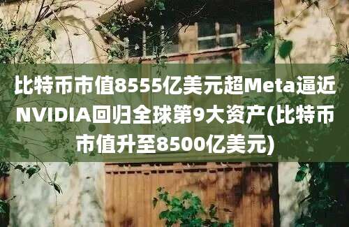 比特币市值8555亿美元超Meta逼近NVIDIA回归全球第9大资产(比特币市值升至8500亿美元)