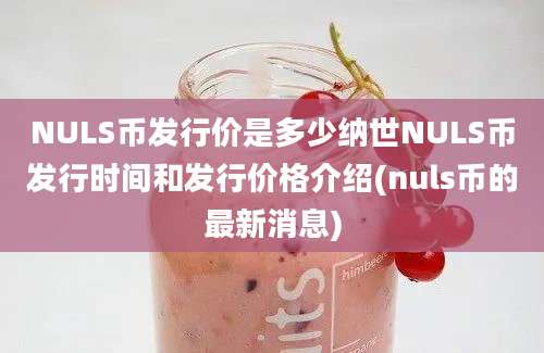 NULS币发行价是多少纳世NULS币发行时间和发行价格介绍(nuls币的最新消息)