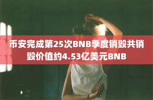 币安完成第25次BNB季度销毁共销毁价值约4.53亿美元BNB