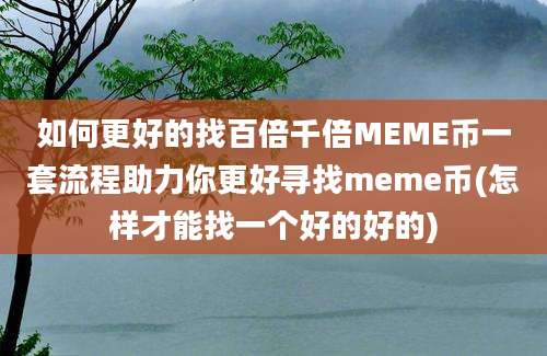 如何更好的找百倍千倍MEME币一套流程助力你更好寻找meme币(怎样才能找一个好的好的)