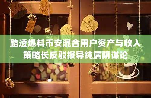 路透爆料币安混合用户资产与收入策略长反驳报导纯属阴谋论