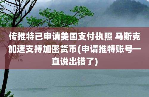 传推特已申请美国支付执照 马斯克加速支持加密货币(申请推特账号一直说出错了)