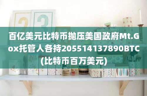 百亿美元比特币抛压美国政府Mt.Gox托管人各持205514137890BTC(比特币百万美元)