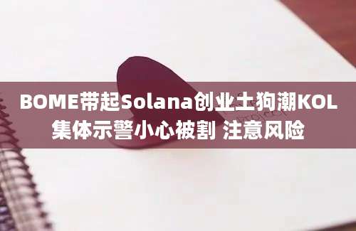 BOME带起Solana创业土狗潮KOL集体示警小心被割 注意风险