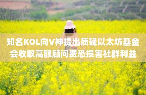 知名KOL向V神提出质疑以太坊基金会收取高额顾问费恐损害社群利益